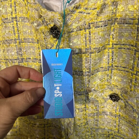 New Old Navy Studio Spotlight Yellow Tweed Cropped Jacket With Black Buttons Lin - Picture 3 of 5